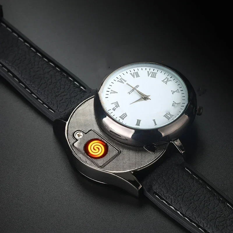 New Unusual Creative Men's Watch Gold Portable Lighter Windproof Flameless Charging USB Cigarette Lighter Tool Exquisite Gift view 3