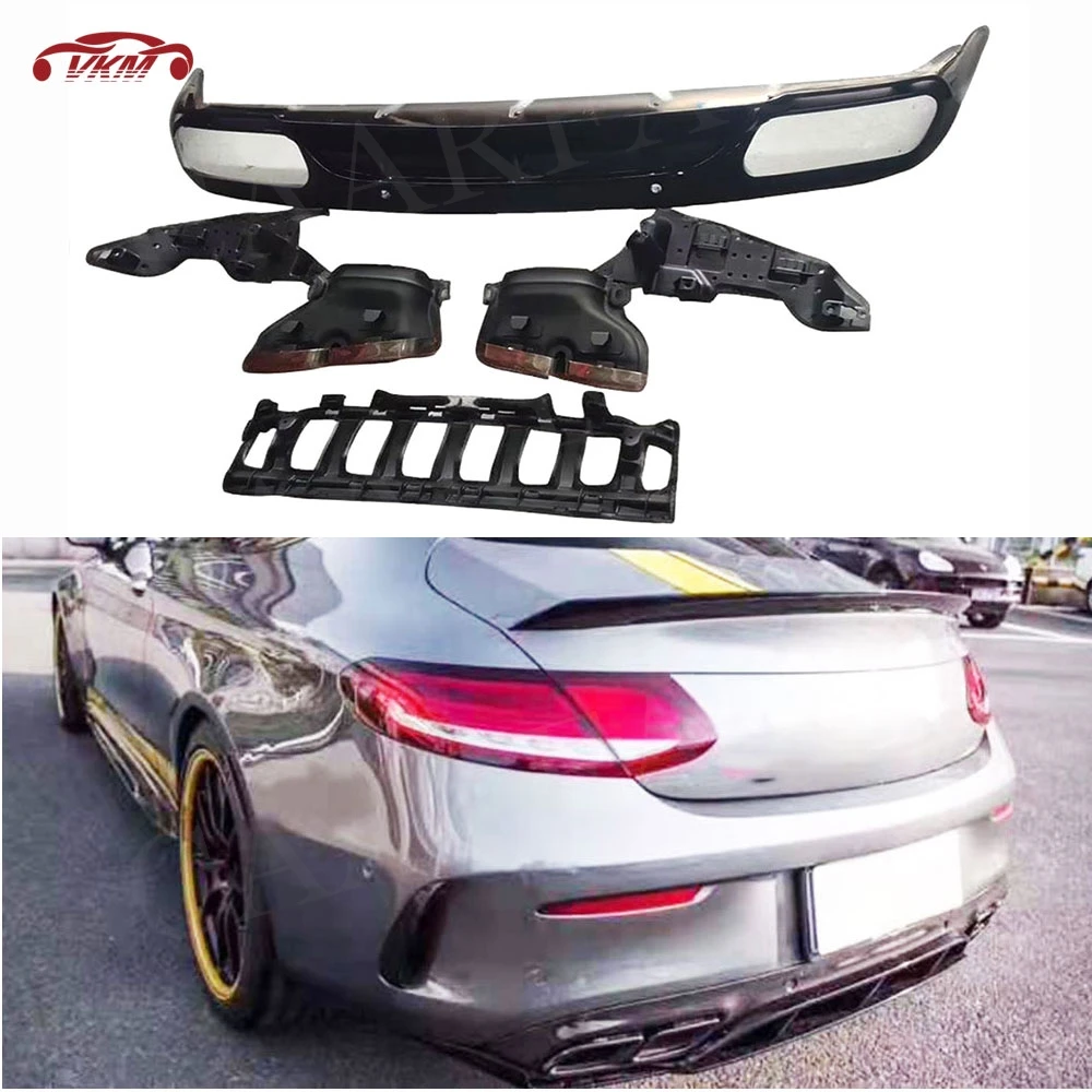 

Rear Bumper Diffuser Lip Splitter & Exhaust Muffler Pipe for Benz C Class C205 C63 AMG Coupe 2014-2020 Rear Diffuser ABS