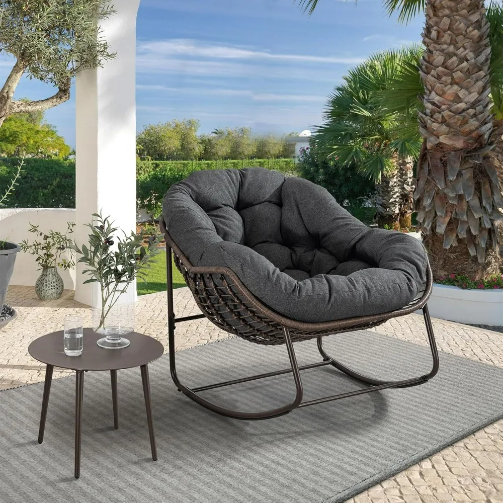 

Outdoor Rocking Chair, Patio Oversized Wicker Egg Rocking Chairs, Indoor & Outdoor Comfy Rocker Chair with Thick Cushion