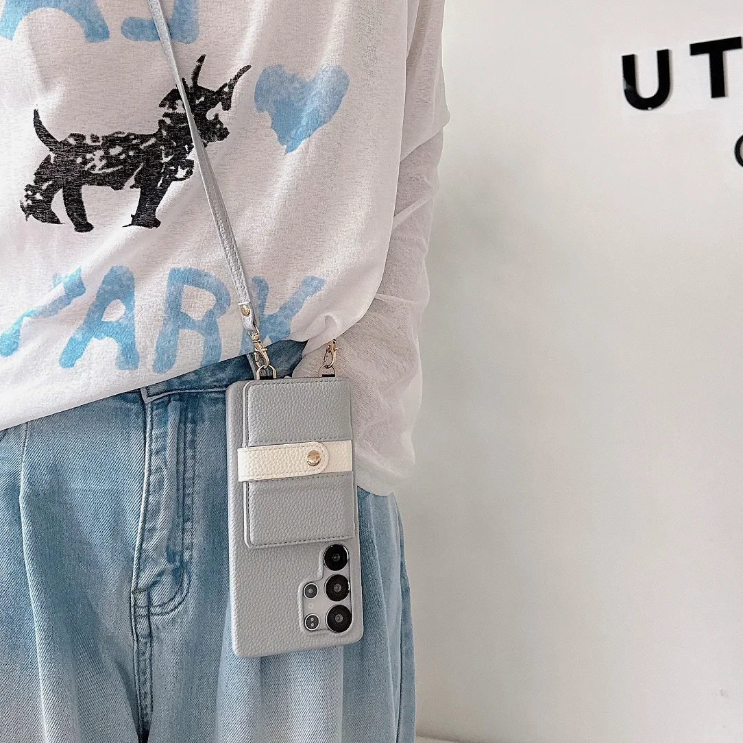 YP1 الفاخرة Crossbody الجلود فتحة للبطاقات محفظة محفظة حقيبة لهاتف سامسونج غالاكسي S25Edge S24 FE S23 زائد S22 الترا مرآة شل غطاء