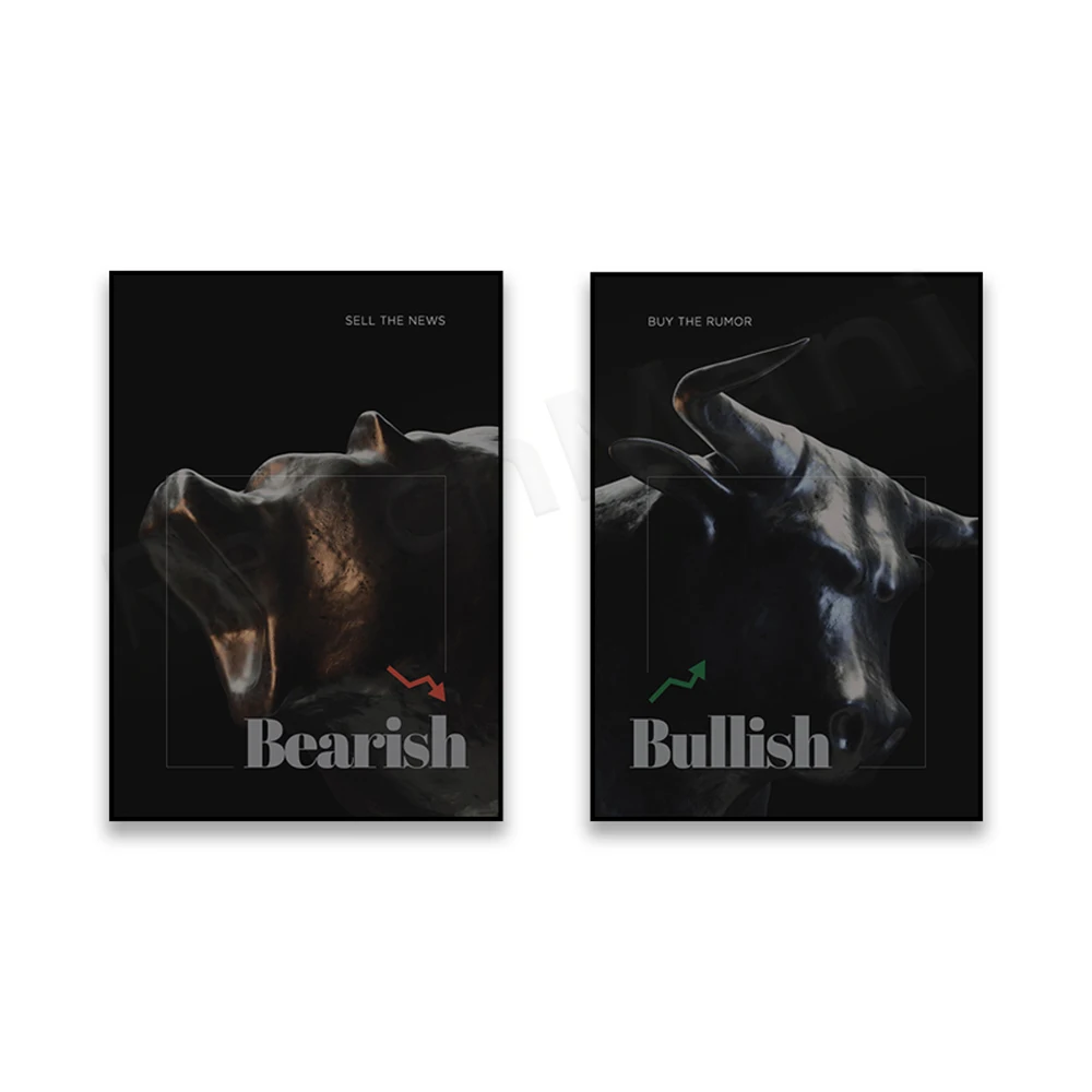 Bull and Bear Stock Market Motivational Poster and Print Office Home Decor WallArt Canvas Stock Market Trader Gift