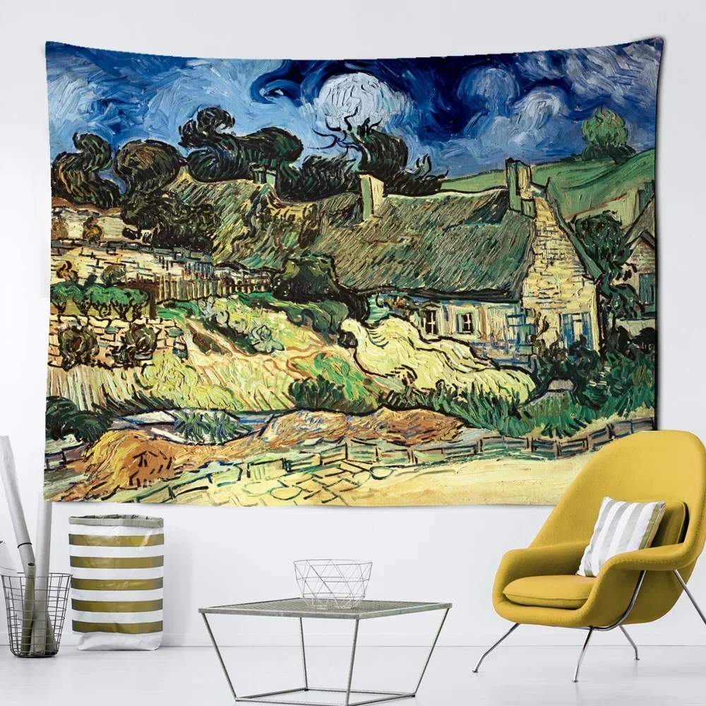 Van Gogh Wheat Field Tapestry Rock Landscape Living Room Home Background Hanging Cloth Wall Decoration TAPIZ