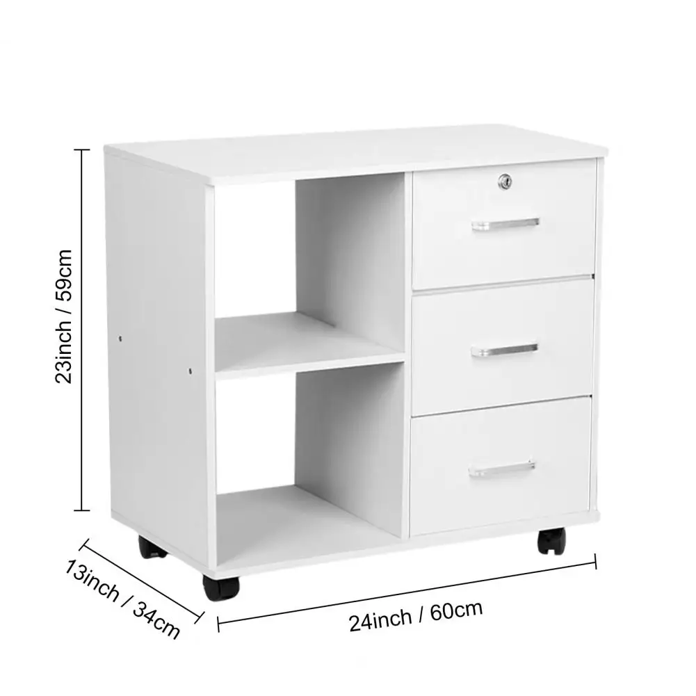 3MELWood-Meuble de Rangement de Bureau, Meuble de Rangement Latéral Mobile avec Roues 60x34x59 cm