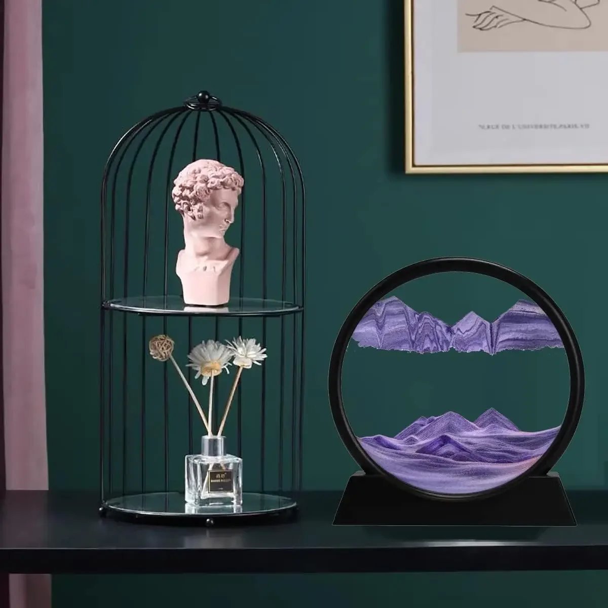 

3D Динамическая картина из движущегося песка, Живопись из жидкого песка, Круглое стеклянное изображение 3D-пейзажа глубоководного моря в движении, Плавающий песок