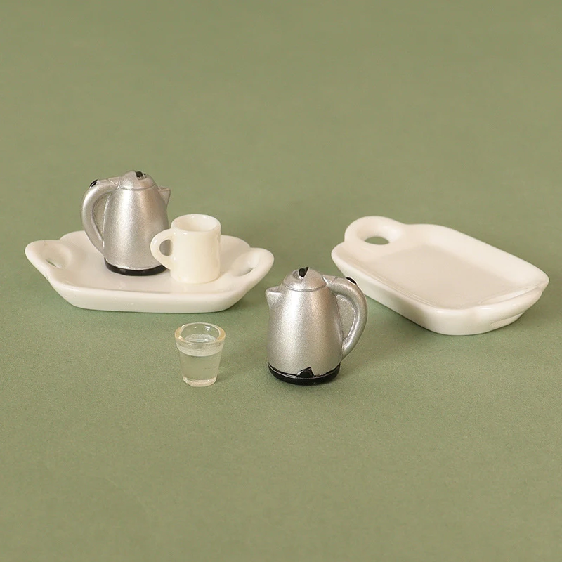 Simulado Water Cup com Bandeja Conjunto para Dollhouse, Decoração Cena da Cozinha, Finja Jogar Toy, Acessórios, 1:12, 3 peças por conjunto