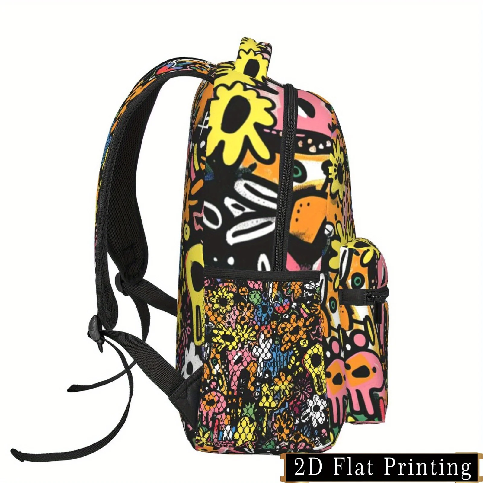 Graffiti Floral Print Design Shoulder and Waist Protection Backpack Stylish IPad Laptop Bag with Large Capacity