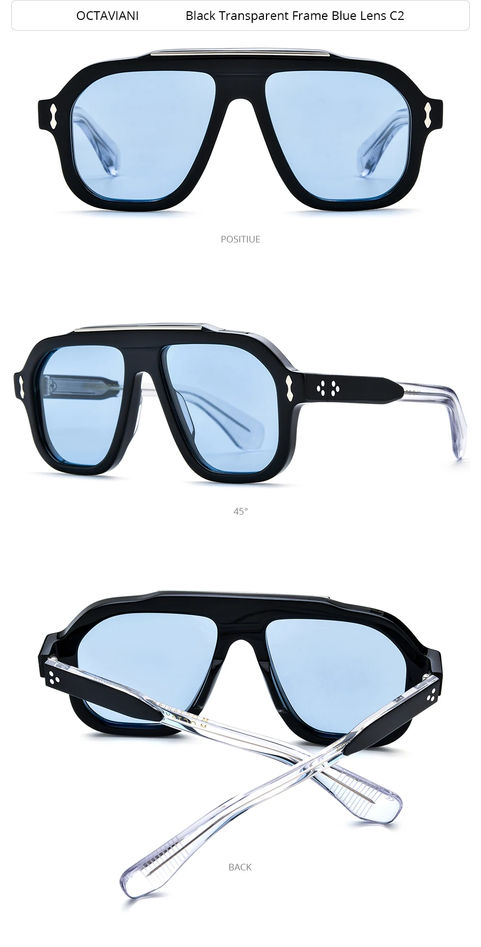 HEPIDEM Polarisierte Sonnenbrille aus Acetat, Herren, japanische Handarbeit, Marken-Designer, übergroß, dick, quadratische Sonnenbrille, Damen OC – Detail 10