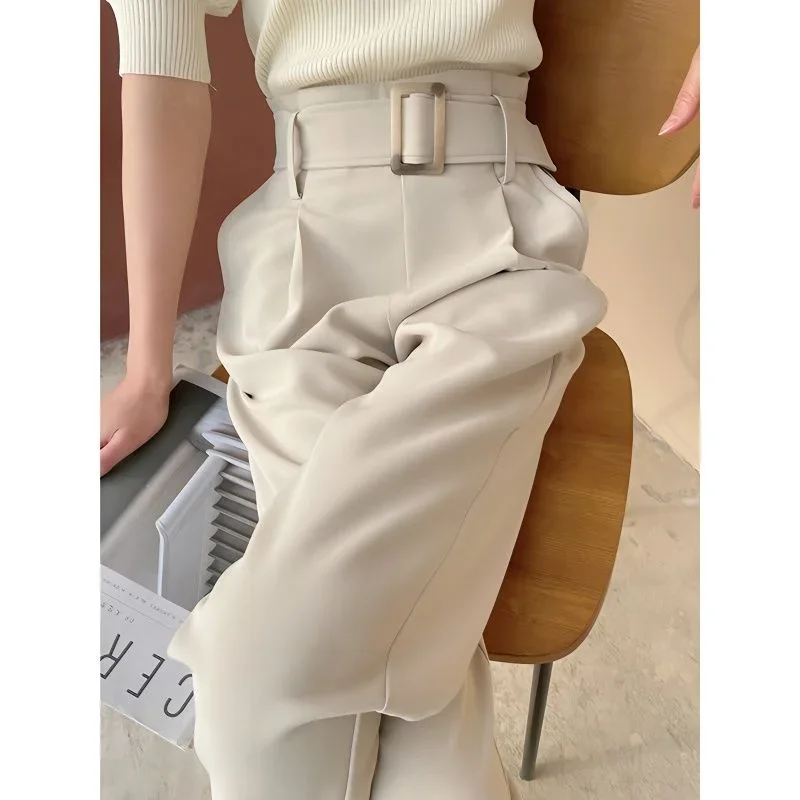 Zomer nieuwe stijl wortel rechte harem wijde pijpen abrikoos negenpunts hoge taille pakbroek voor dames