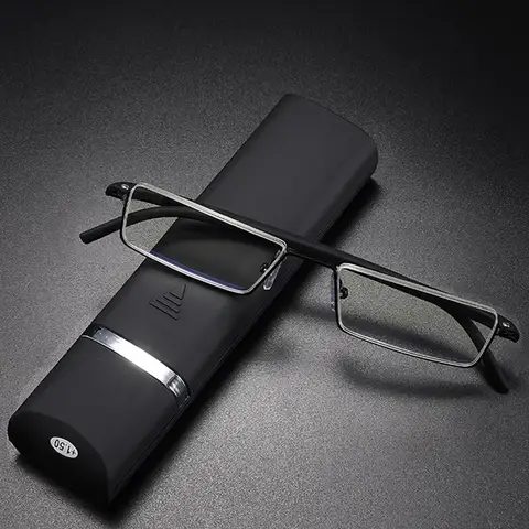 2.5 Reading Glasses Men Metal Anti-Blue Light Reading Glasses Men Half Frame Prescription Eyeglasses Male Eyewear With Case +1.0 1.5 2.0 2.5 3.0 3.5 4.0
