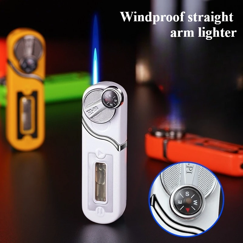 Windproof High Flame Butane Lighter - Transparent Gas Window Rocker Ignition, Durable Refillable for Outdoor & Daily Smoking