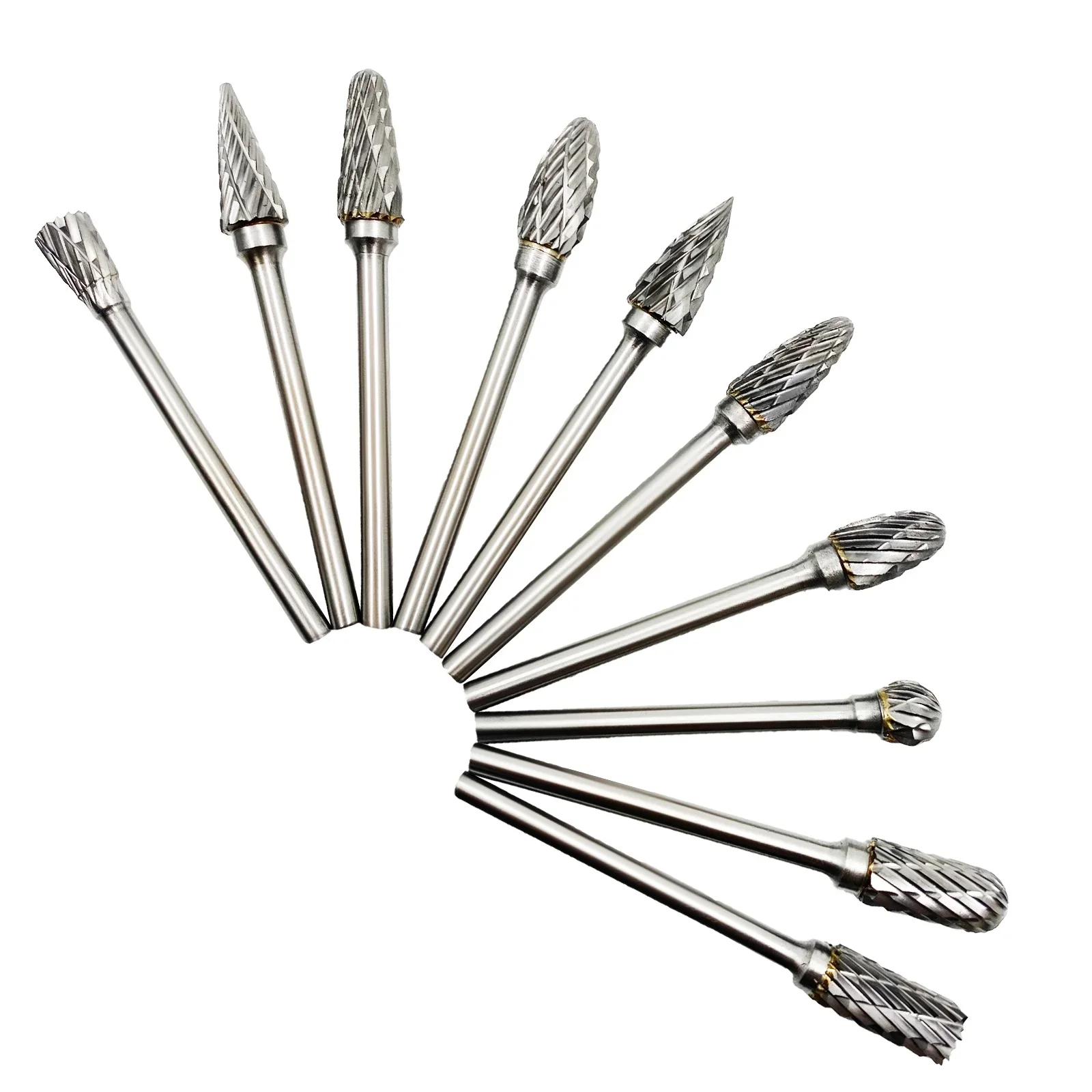 10pc Rotary Burr Set Tungsten Carbide Double Cut Points Files Grinder Cutter Engraving Tool Heads for Wood Working Carving