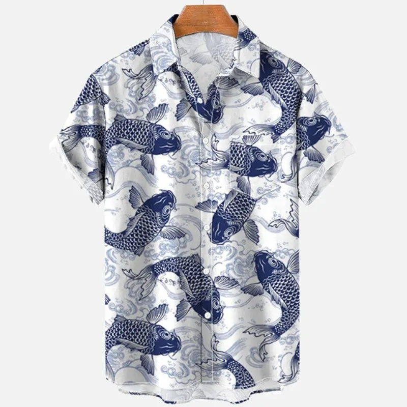 Camisa floral havaiana masculina, camisa casual para praia, blusa de férias, roupa 3D respirável, manga curta, slim fit, moda coreana, verão