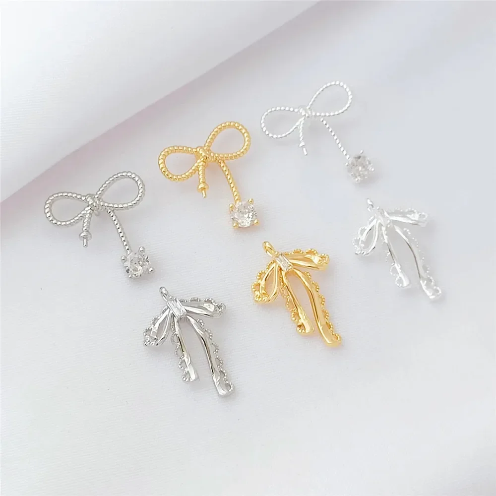 

14K Gold-plated Zirconium-inlaid Lace Bow Pendant, Handcrafted Diy Bracelet Necklace Accessory Material