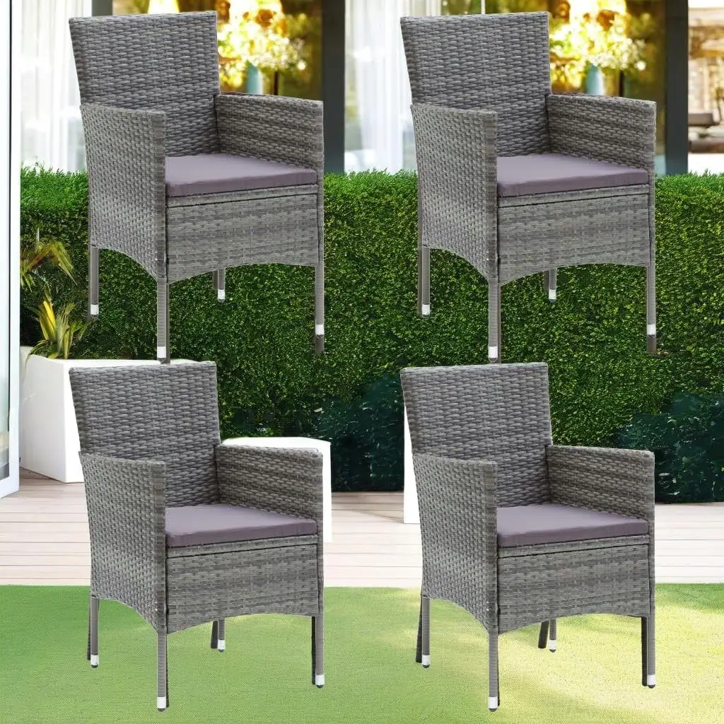 5-Piece Gray Poly Rattan Patio Dining Set with Cushions for Outdoor Comfort