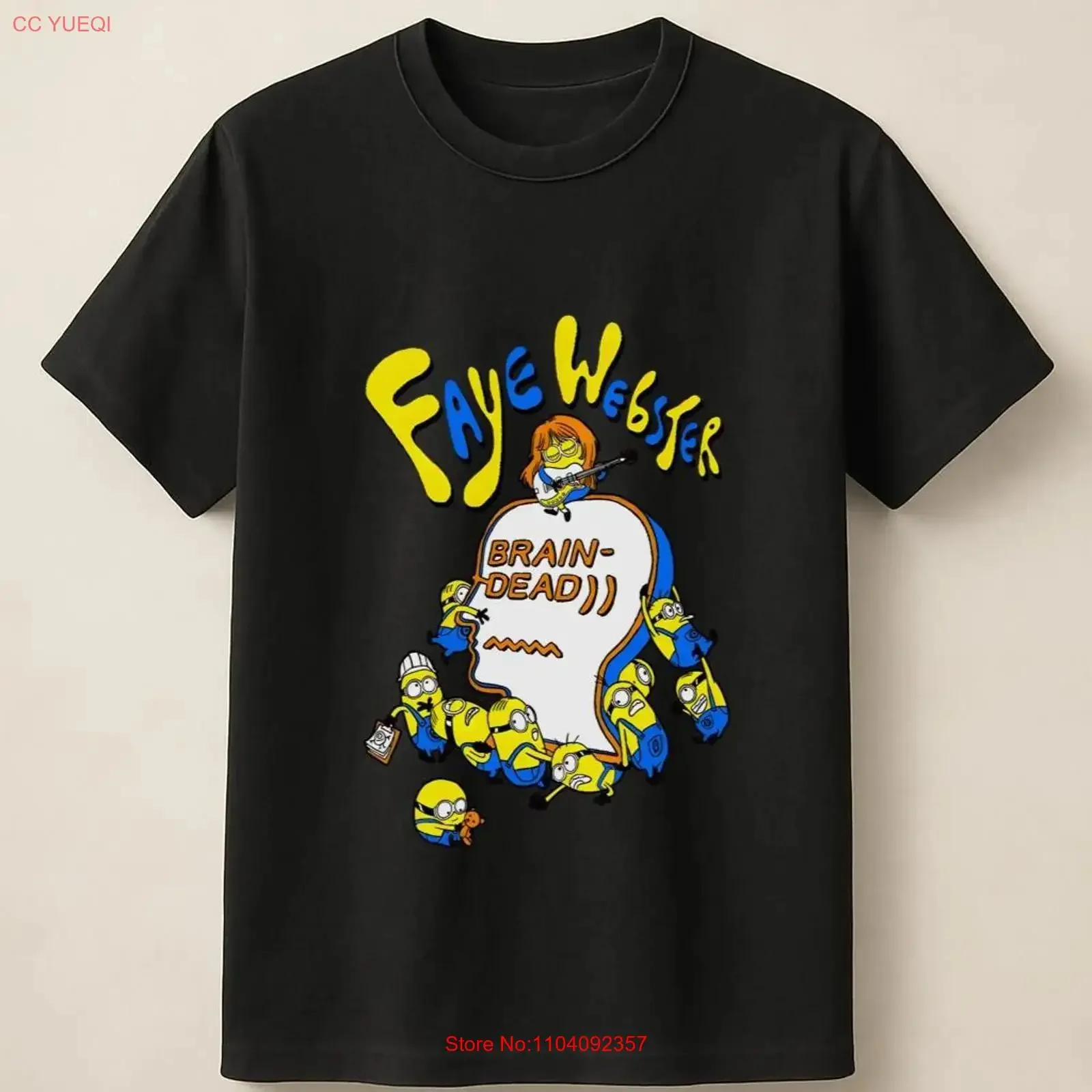 Camiseta Faye Webster Brain Dead Music Artist Cartoon amarilla y azul, estilo vintage lavado, ligeramente transpirable, elástica para hombre