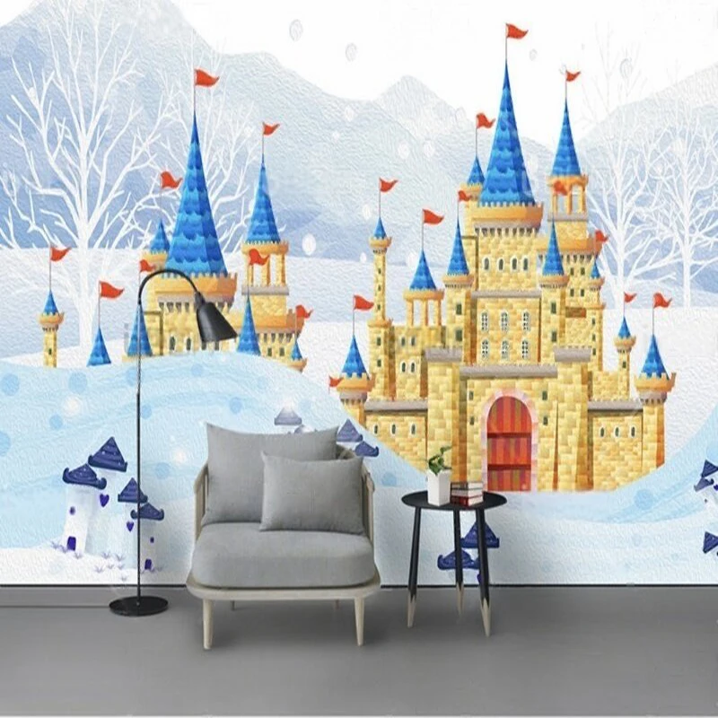 

Cute snow scene castle oil painting children's room TV luxurious home decoration bedroom background wall paper