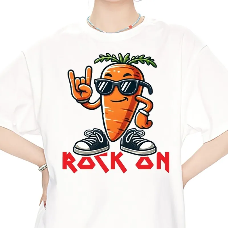 Carrot Can Rock Too T Shirt Men Couple Combination Clothes Short Sleeve Collar Fashion Women Cotton