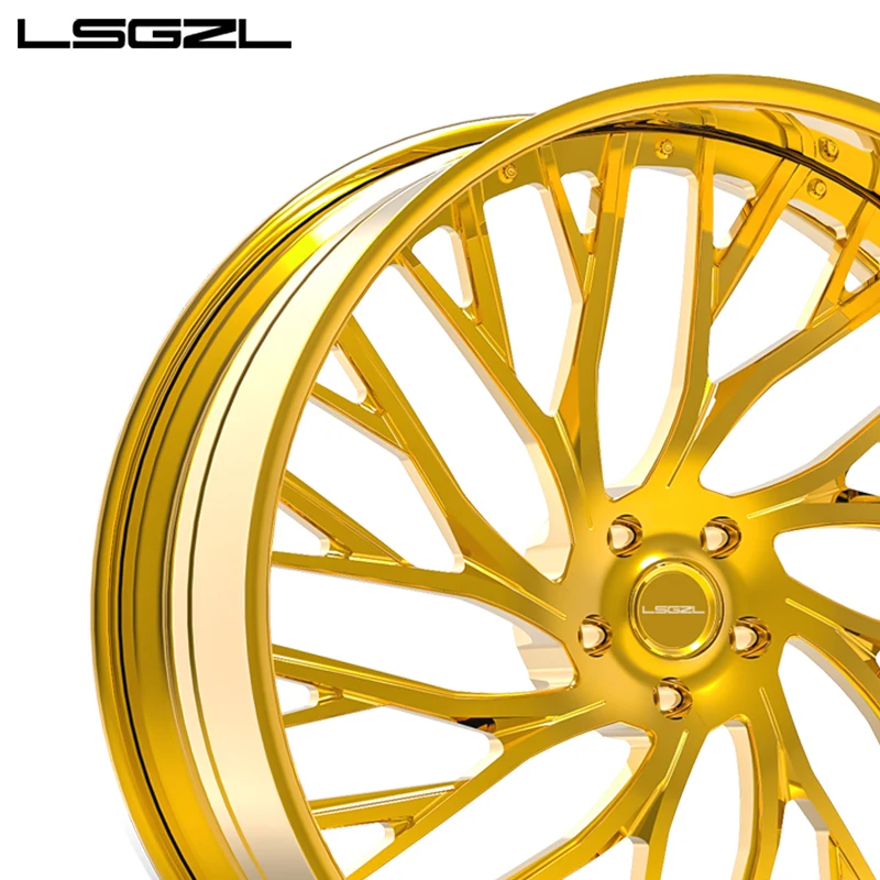 custom 2 piece forged golden Chrome rim 5x114.3 5x120 5x130 5x112 18 19 20 21 22 23 24 26 28 inch wheel