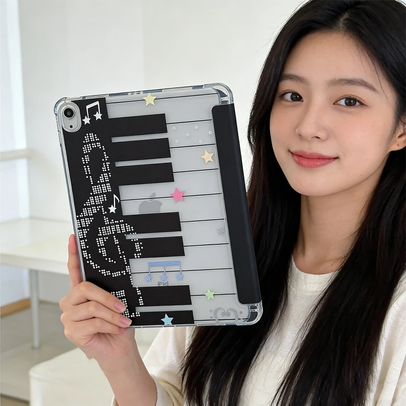 

Retro Ins Style Minimalist Music Score For iPad Case Mini 4 5 7.9in 11/Air 7/10.2 French Piano Keys Clear Soft Shockproof Cover