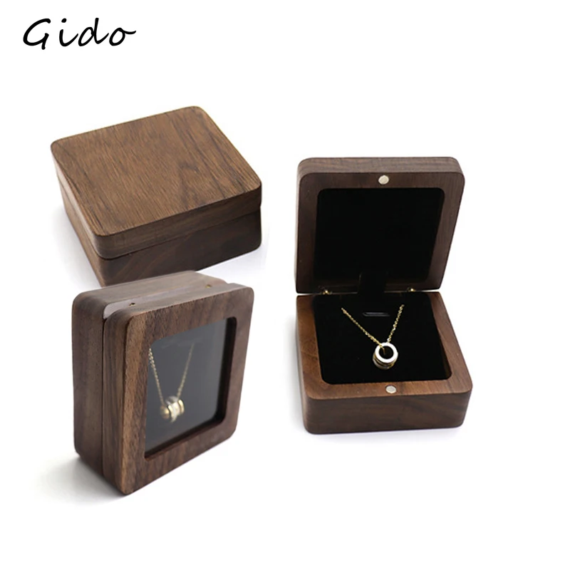 Black Walnut Small Jewelry Gift Packaging Storage Box Window Jewelry Box Fashion Pendant Necklace  organizador de joyas