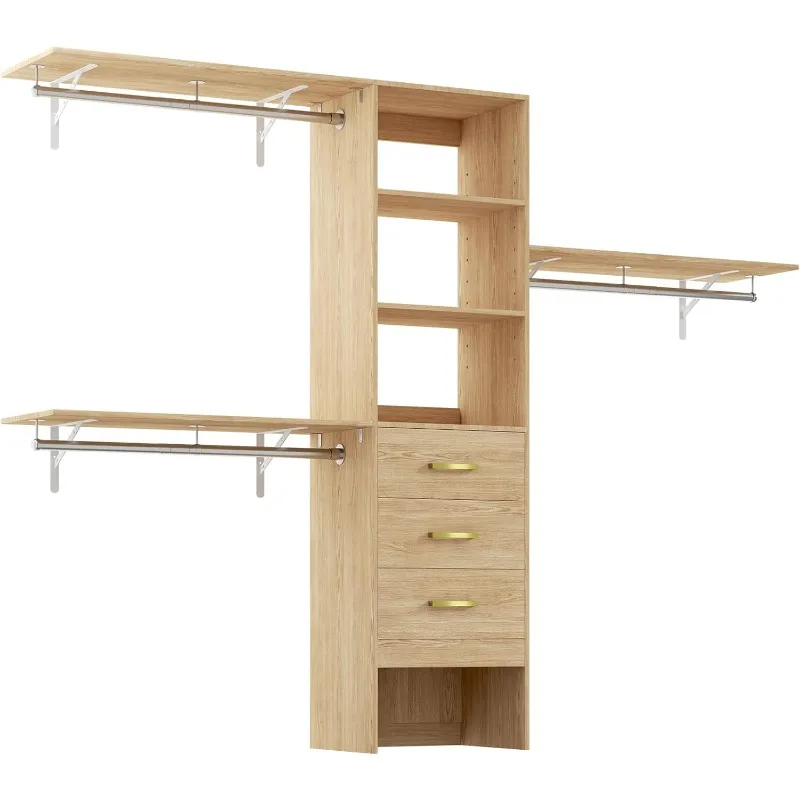 Built-in Closet Organizer System with Drawers and Shelves, 8ft Closets Systems for Walk-in Wardrobe Organization, 96inch