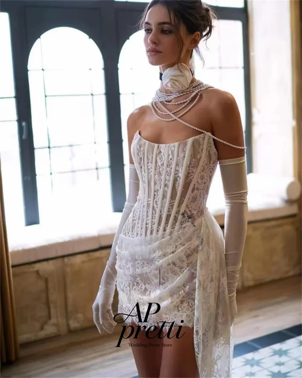 AP pretti 2026 Customized Classic Strapless Lace Bridal Gown Convertible Mermaid Wedding Dresses For Woman Vestidos De Novia
