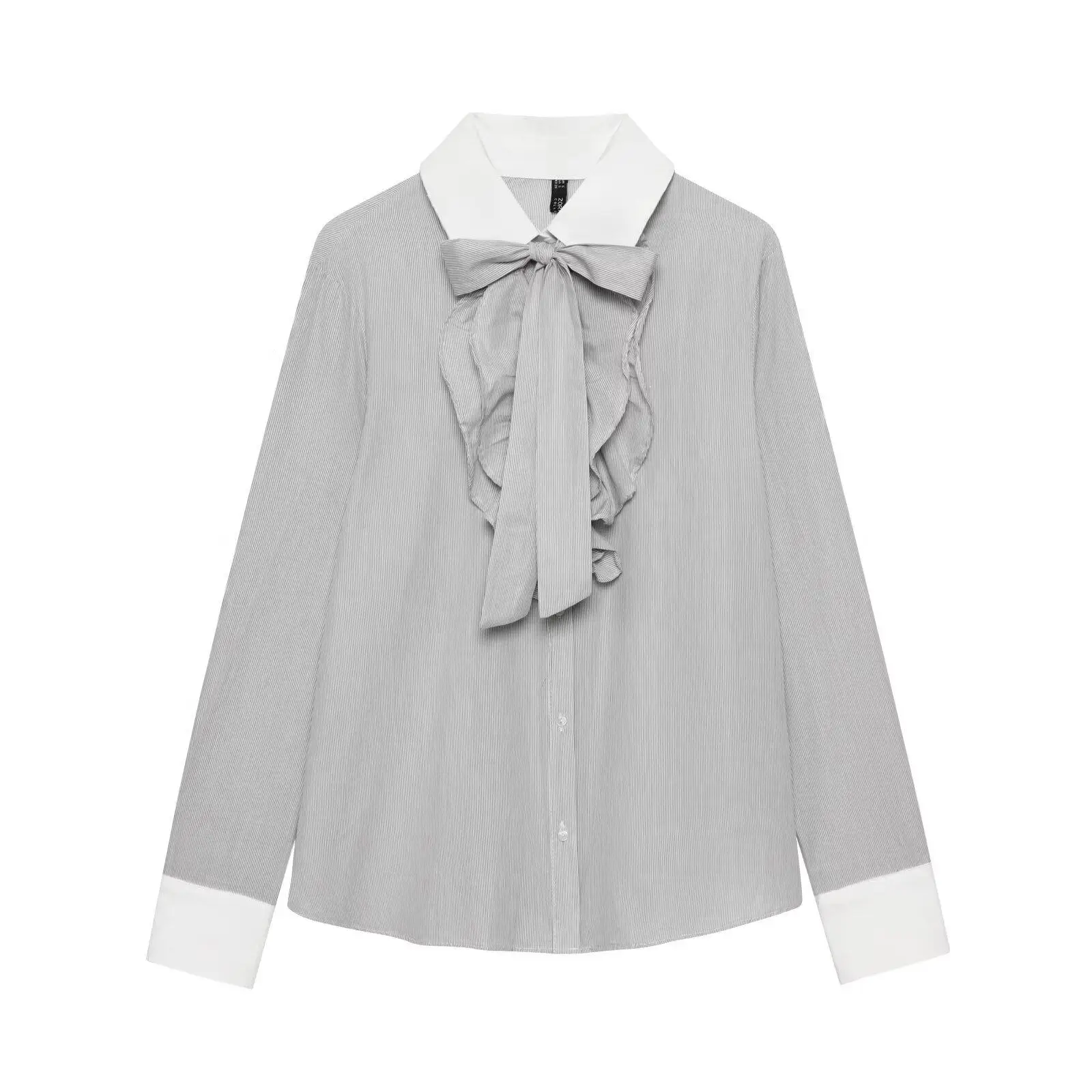 

2026 Spring New European and American Style Women's Fashion Casual Loose Bow-Decored Patchwork Shirt