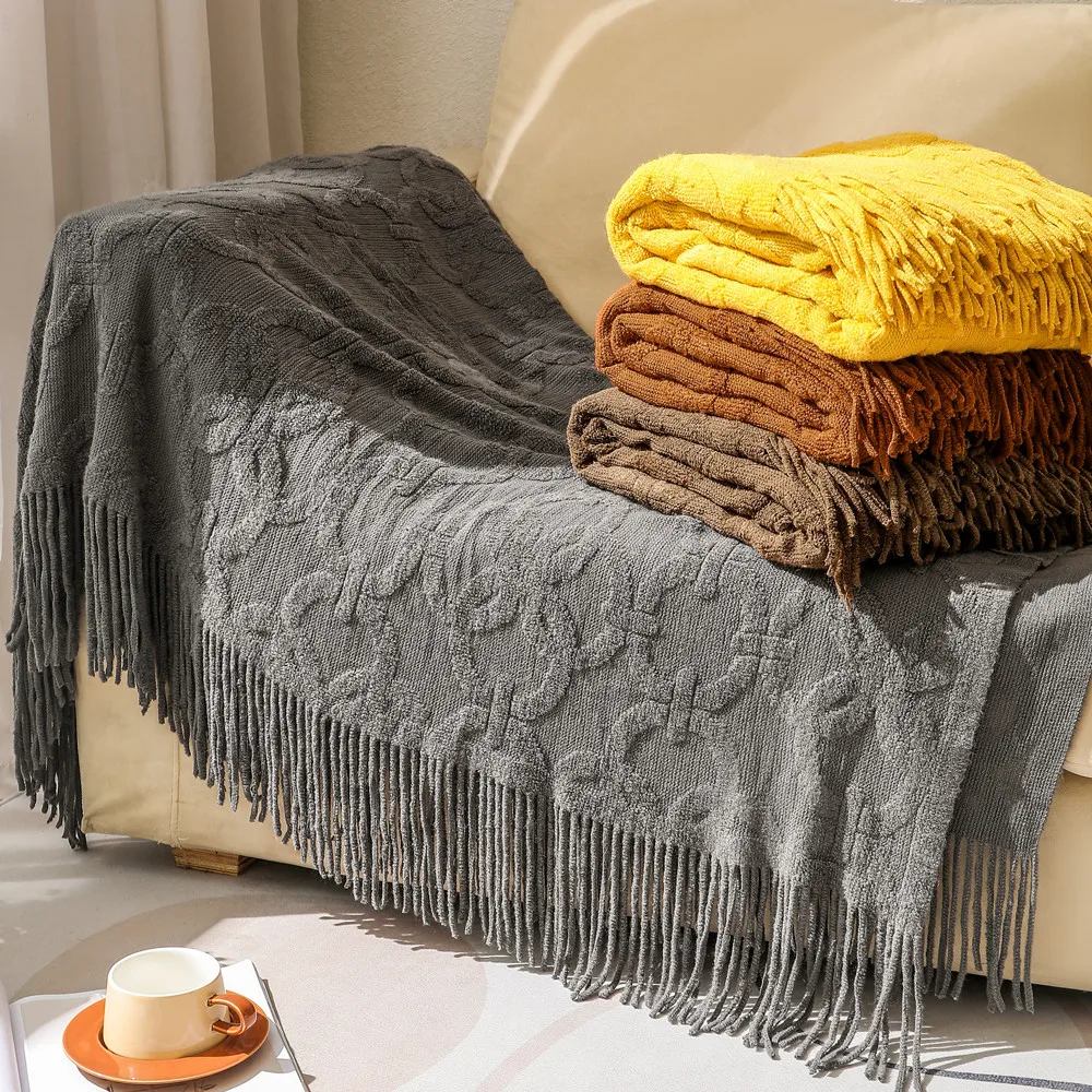 

Thread Blankets Sofa Blanket Knitted Office Nap Blankets Jacquard Loop Small Blanket American Style Blankets