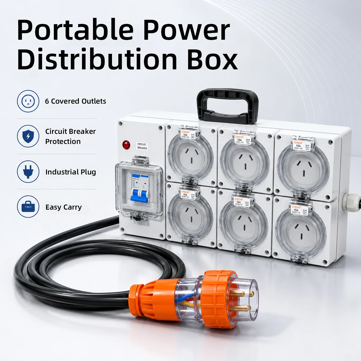 Portable power distribution center with IP67 waterproof, CE SAA certification, 32A 380V/220V temporary distribution box