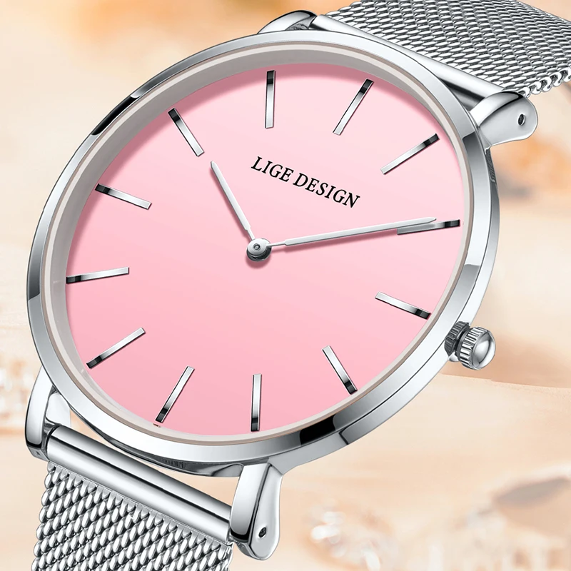 

LIGE Women's wristwatch Elegant Fashion Simple Casual quartz clock Ladies Waterproof ultra-thin Watch for Women reloj de mujer