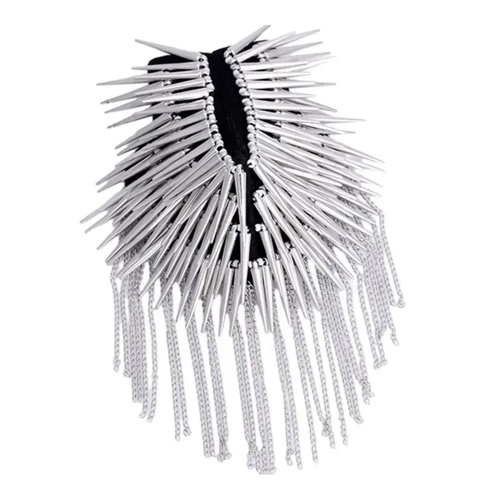 Retro Pin Tassel Chain Epaulette Breastpin Crystal Rivet Shoulder Badges Cool DIY Jacket Vintage Brooch Party