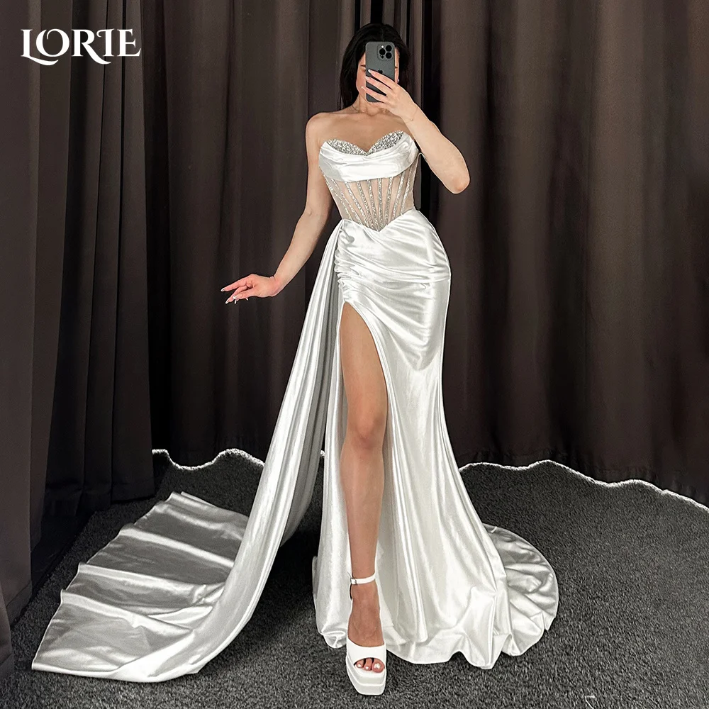 

LORIE Vintage Slit Mermaid Wedding Dresses Strapless Sparkly Corset Princess Bridal Gown Sweetheart Shiny Bride Dress Customized