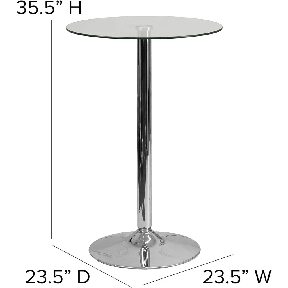 Mesa redonda de vidrio de 23,5 "con base cromada alta de 35,5", mesa de Bar