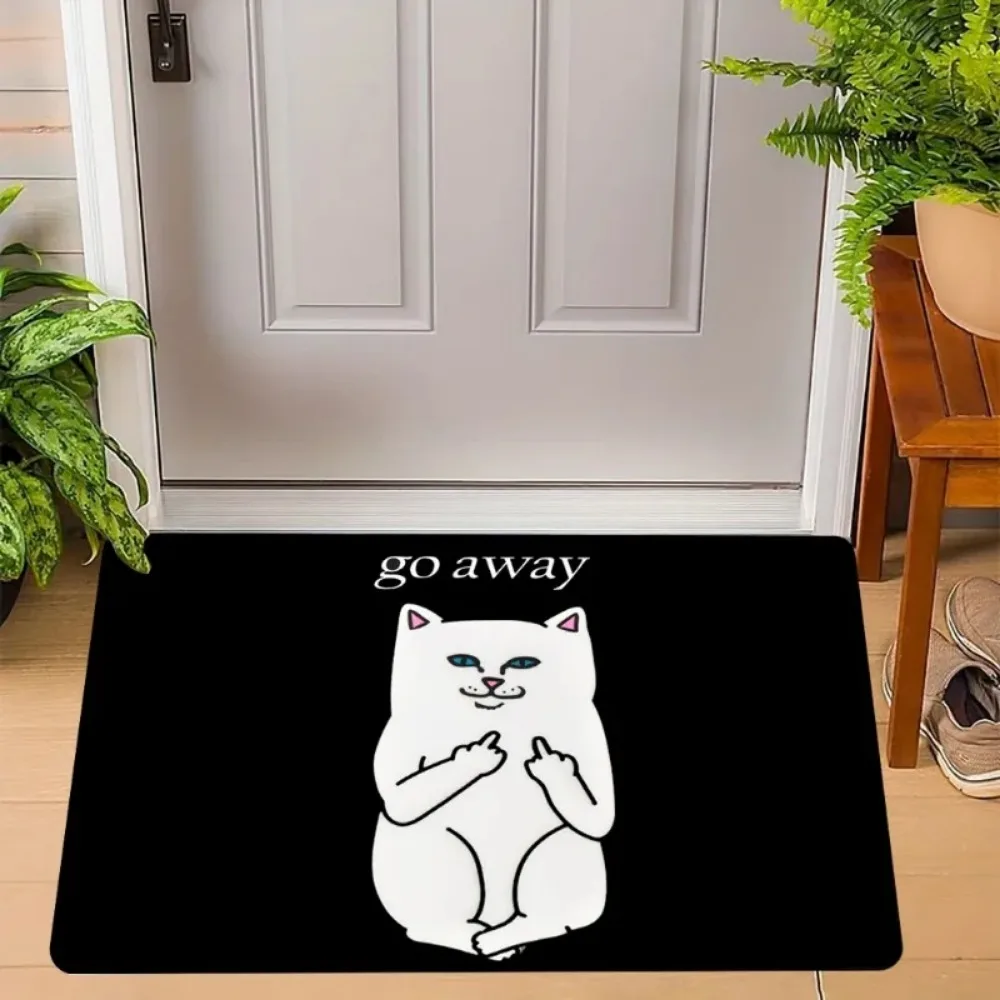 Sassy Go Away Cat Humorous Doormat, tapis d'entrée antidérapant avec imprimé de dessin animé amusant, tapis de bienvenue à la mode pour la décoration de la maison