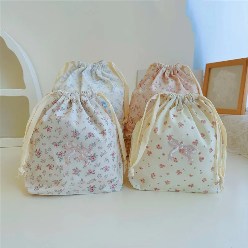 1PC Cotton Drawstring Drawstring Bag Bow Cosmetic Organizer Home Travel Storage