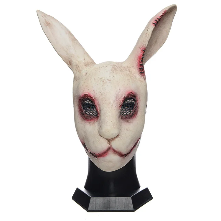 Bloody Bunny Mask Halloween Haunted House Script What Escape Room Fear NPC Horror Props Animal Head Cover Full Face