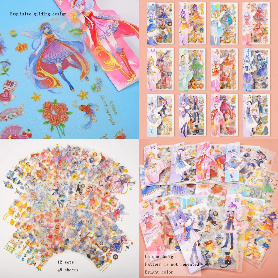 

Kawaii Cartoon Girls Journaling Stickers 48 Sheets PET Transparent Cute Scrapbooking Diary Korean Stationery Calendar Decorativ