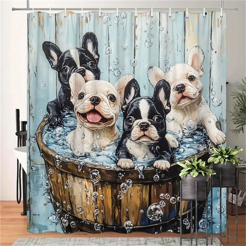 

Занавеска для душа «Непослушный щенок» — французский бульдог в ванне, висит на стене гостиной, украшение для спальни — очаровательное вдохновение домашних животных
