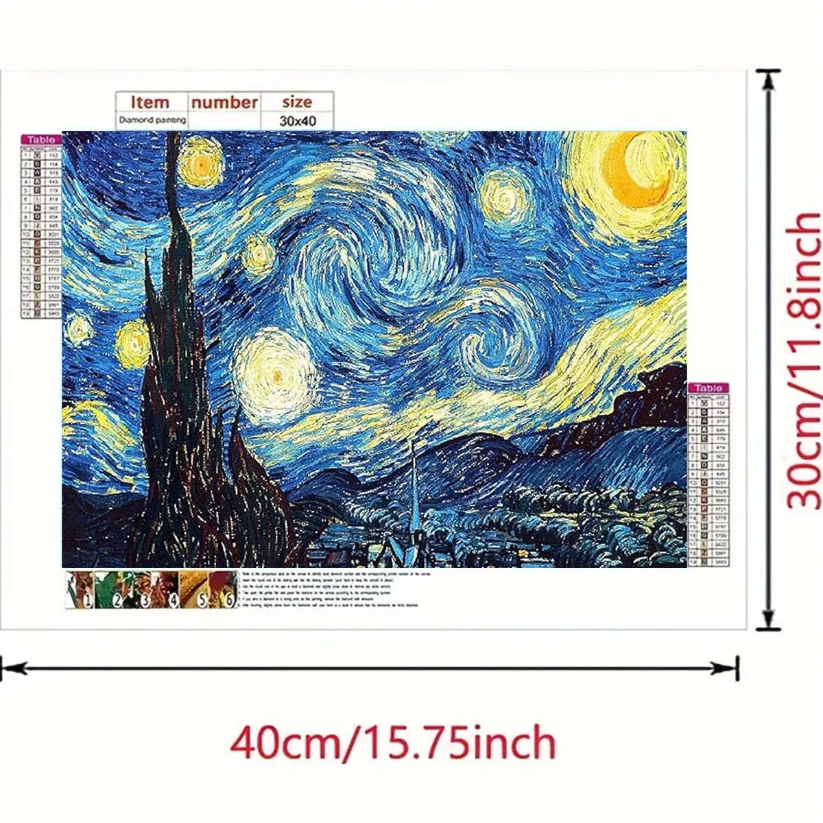 Juego de pintura de diamantes de cielo estrellado de Van Gogh, juego de pintura de decoración del hogar con diamantes completos para adultos DIY, manualidades artísticas sin marco para adultos
