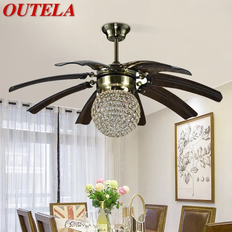 

OUTELA Nordic LED Fan Light American Vintage Restaurant Living Room Study Ceiling Fan Light Remote Electric Fan Light