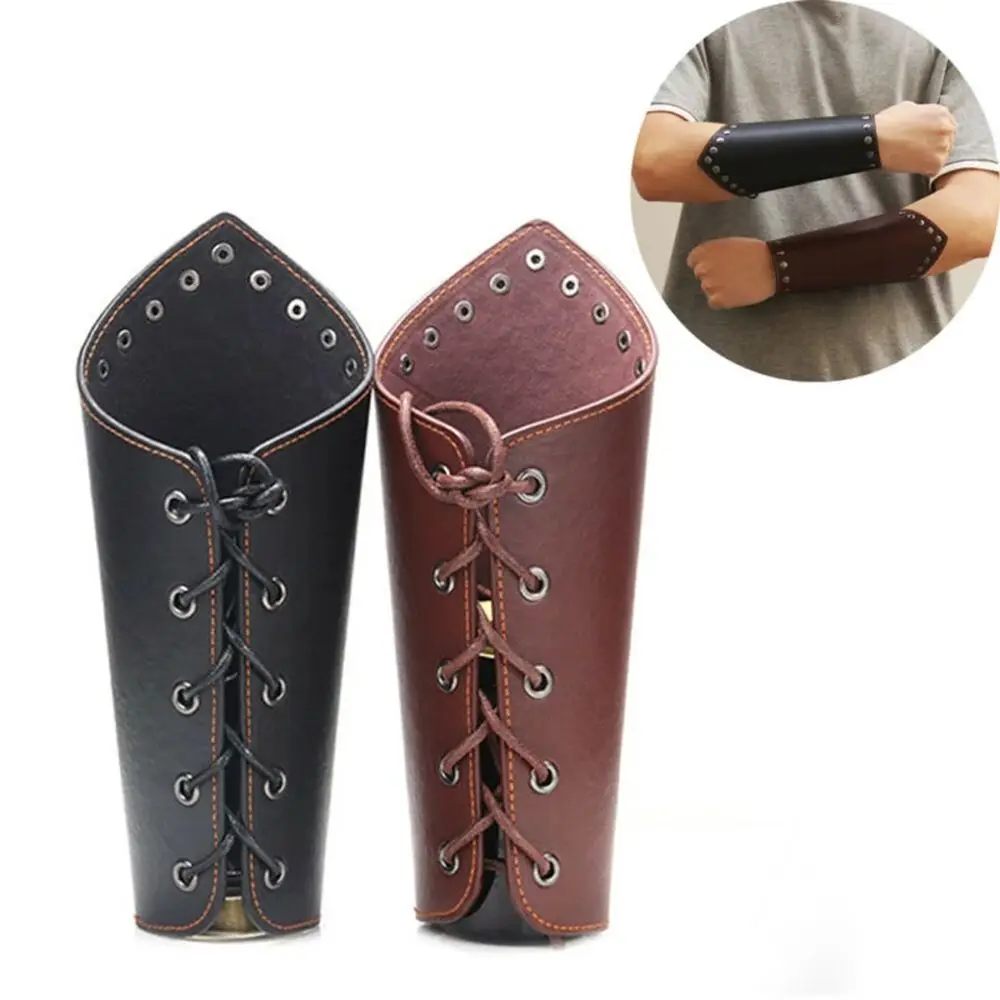 Black Brown Archery Arm Guard Sports Accessories Punk Gauntlet Viking Bracer Leather Wrist Sleeve Unisex