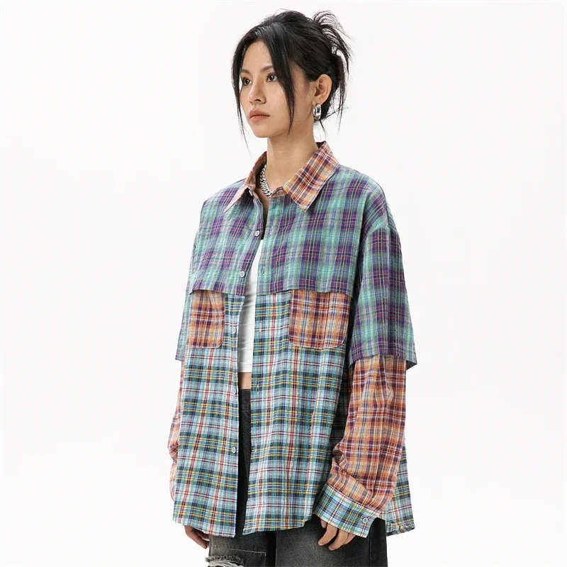 Plaid Shirts & Blouses Plus Size Woman Korean Style Fashion Women\'s Clothing Sales Trend 2024 Youthful Woman Clothes Ladies Tops