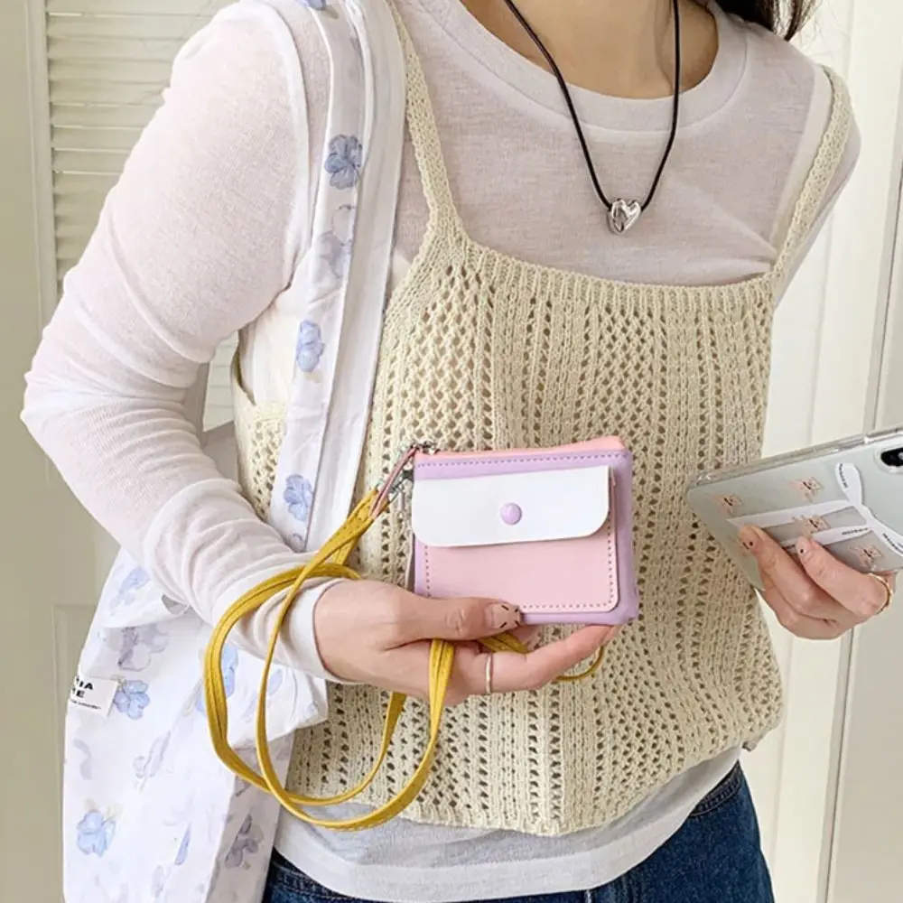 Новый короткий кошелек из искусственной кожи с веревкой и подвеской, мини-кошелек для монет, подвесной кошелек на шею, противокражный кошелек для студентов