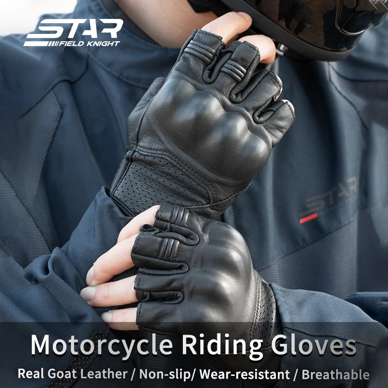 SFK Half Finger Motorcycle Gloves Summer Breathable Real Goatskin Leather Non-slip Wear-resistant Riding Protection Equipment