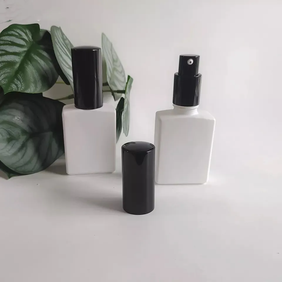 

Wholesale 30ml 1oz Cosmetic Container Matte White Square Empty Glass Pump Lotion Bottles Soap Shower Gel Dispenser Travel Bottle