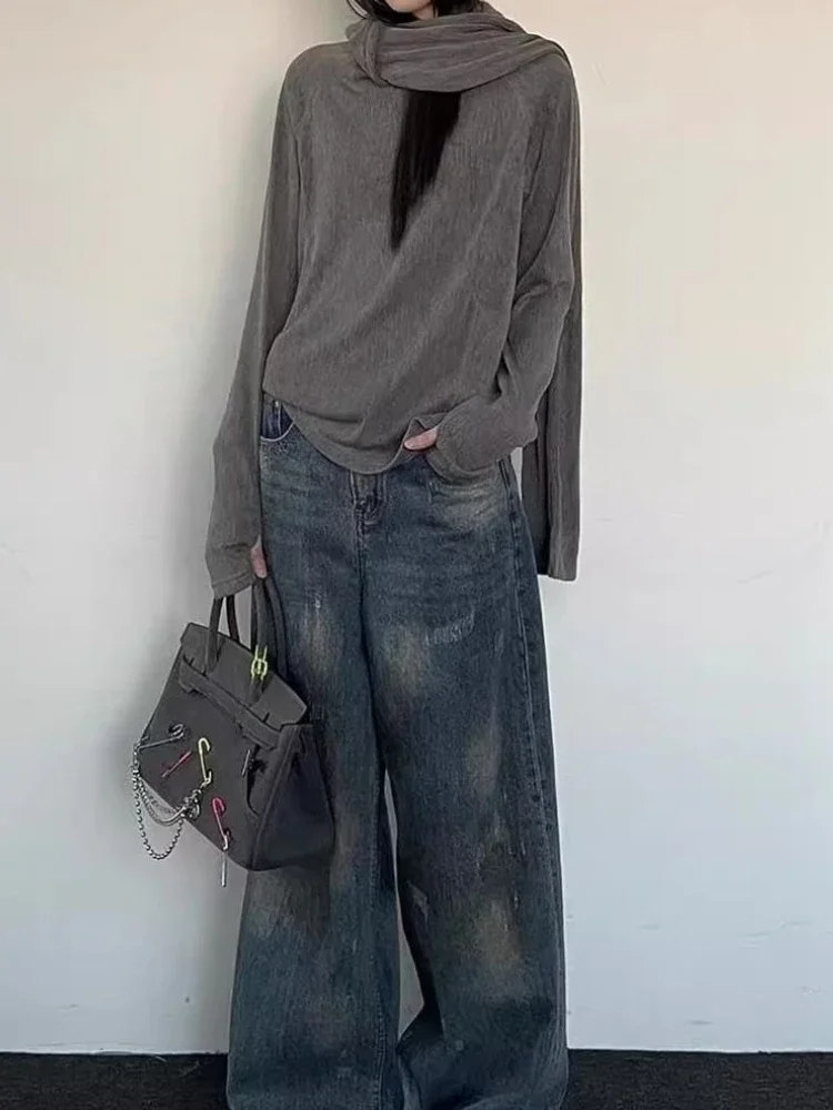 سترات خريفية ضيقة بأكمام تشبه جناح الخفّاش على الموضة الكورية لعام 2000s Y2k لون نقي ثقافة فرعية غير رسمية بأكمام طويلة بلوفرات أنيقة