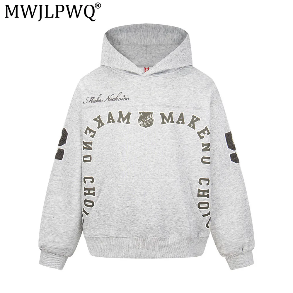 MWJLPWQ Letter Print Design Hooded Men's Tops Loose Casual Pullover Sweatshirt Spring Autumn Unique Vibe Style Wear Trend 21113