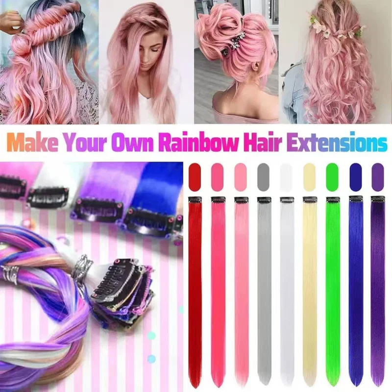 Extensiones de cabello con brillo de tres colores en degradado, con clip, sintéticas, resistentes al calor 2