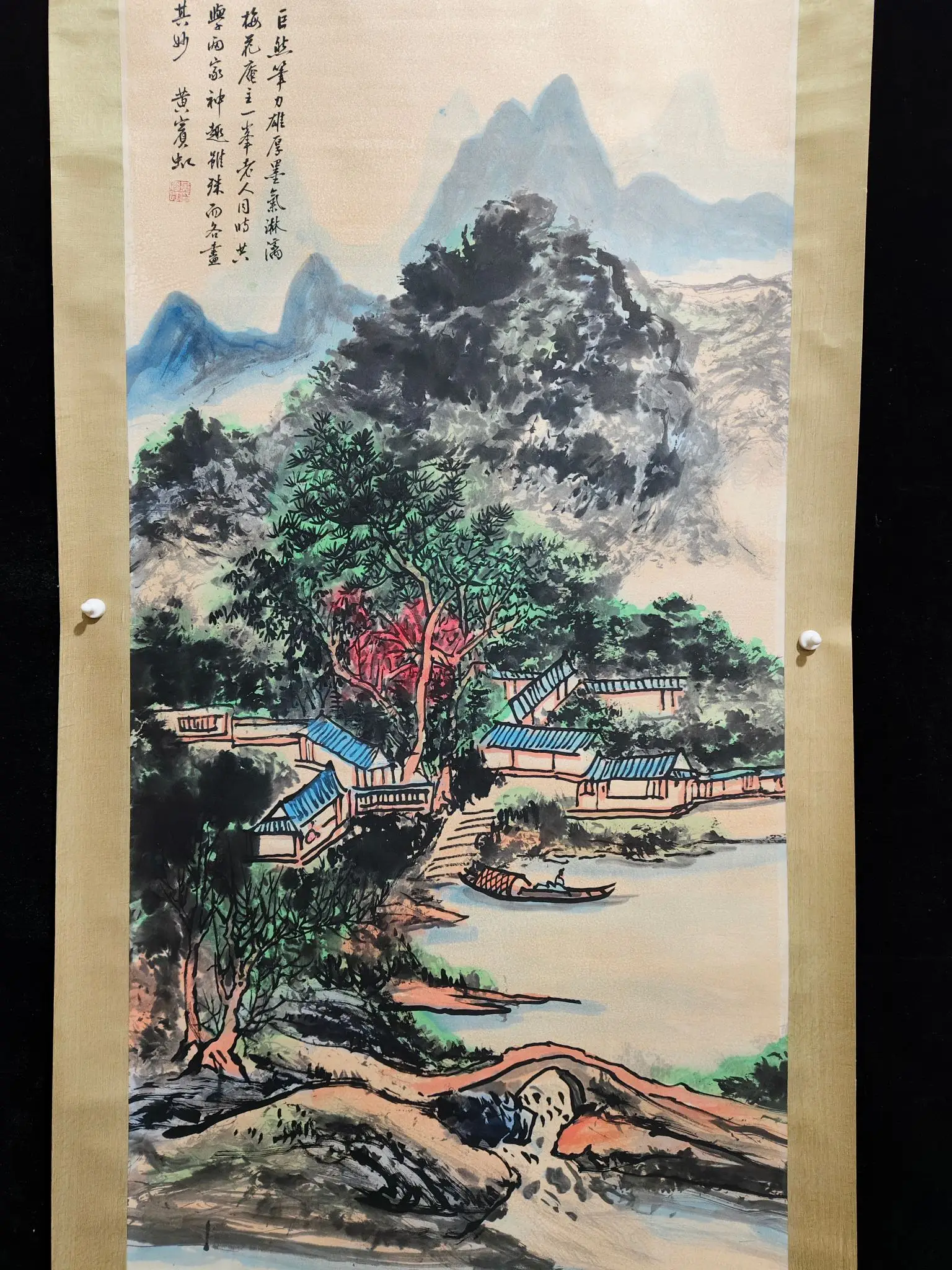 Old Chinese hand-painted long scroll,  Landscape Painting Scroll,#21