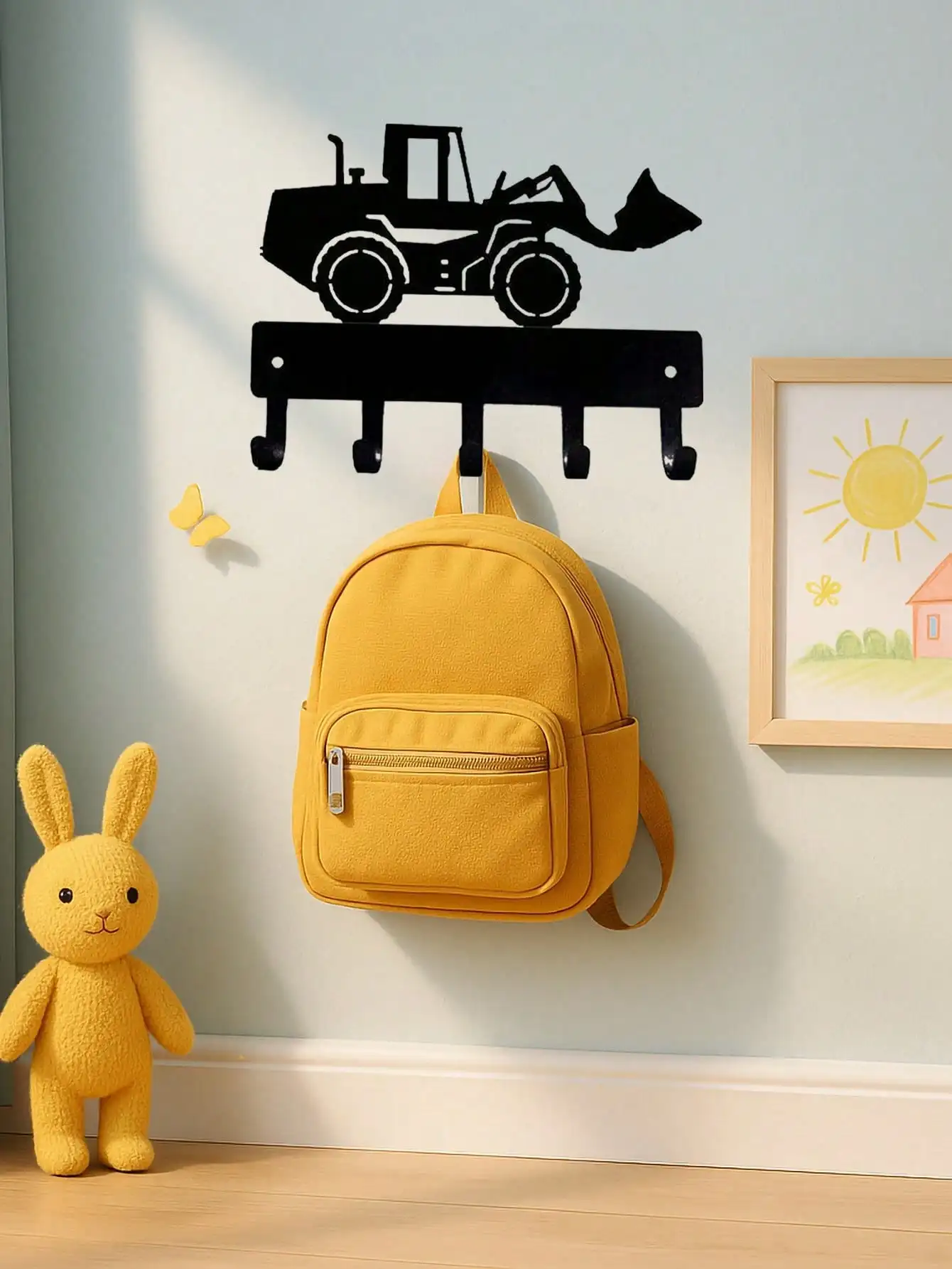 CIFBUY Pretty Wheel Loader Metal Wall Hook Rack Construction Vehicle Silhouette Wall Mount Coat Key Hook Kids Room Decor
